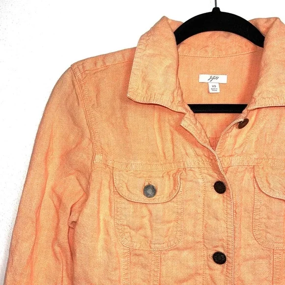 J. Jill 100% Linen Neon Orange Button Utility Jacket Xsmall Women’s - Picture 3 of 10